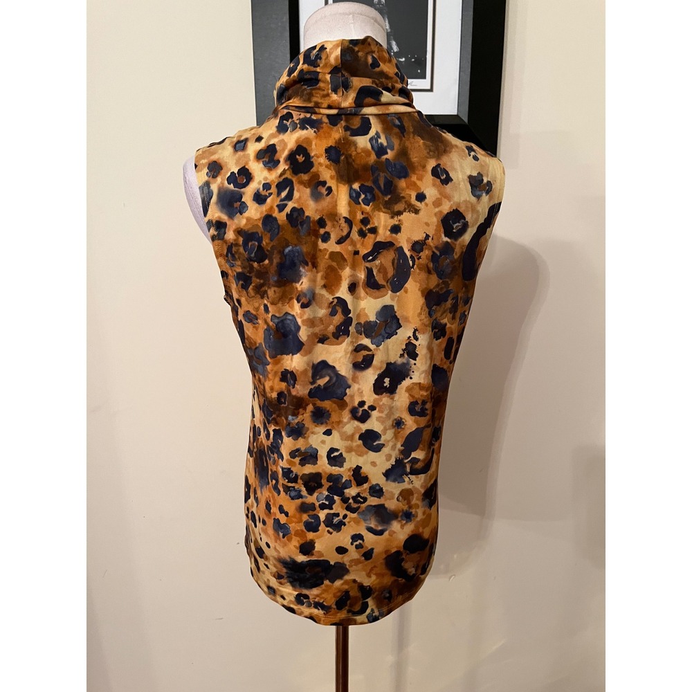 L'AGENCE Ceci Watercolor Leopard Turtleneck Sleeveless Top Medium - Picture 8 of 8